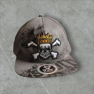 Gray Skull and Crown Snapback Hat